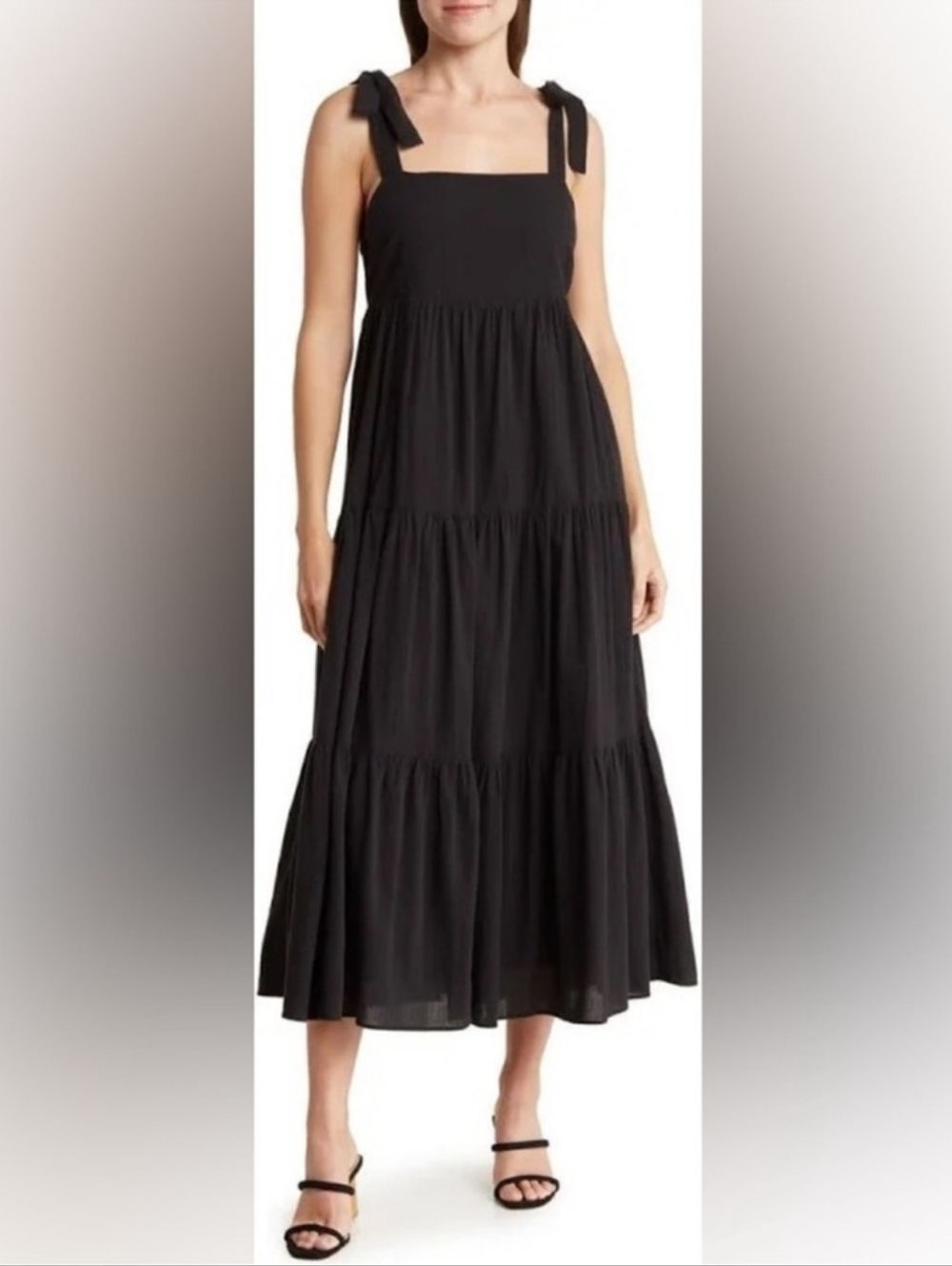 Madewell Tie-Strap Tiered Midi Dress Black